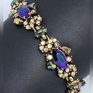 * Vintage Hollycraft 1956 AB Crystal & Purple Rhinestone Ornate Bracelet